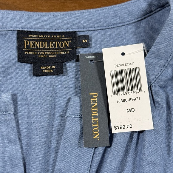 Pendleton Women's Size Medium Blue Embroidered Penelope Linen Tiered Midi Dress - Picture 6 of 11